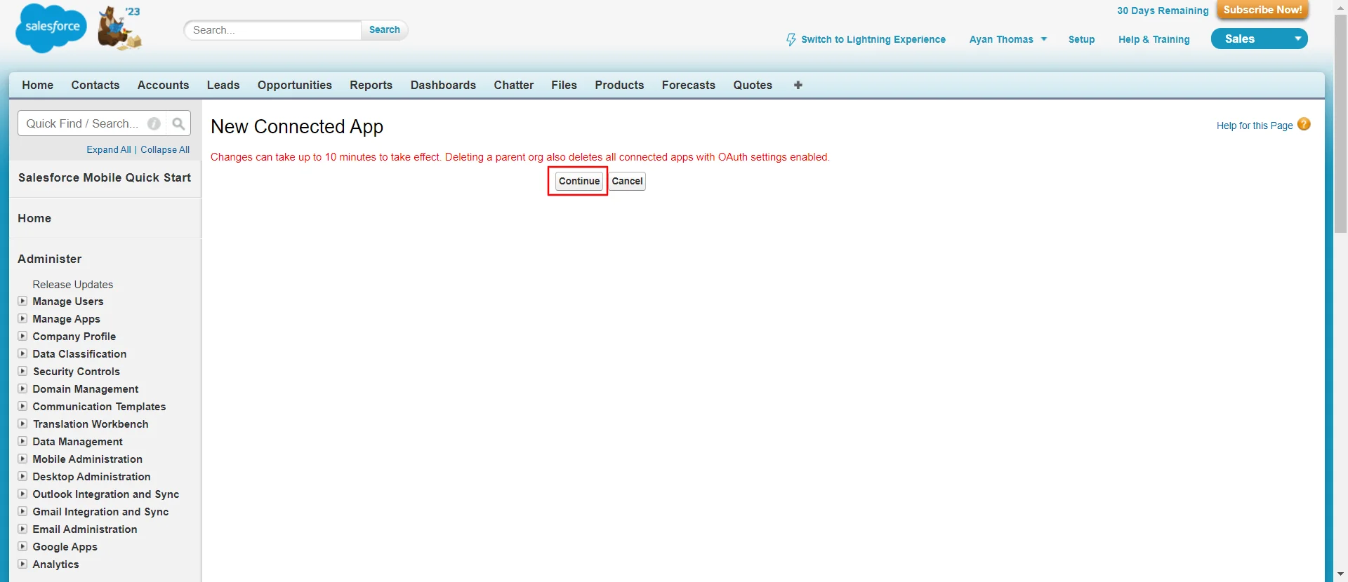 Salesforce SSO integartion - Click on continue to proceed the next window