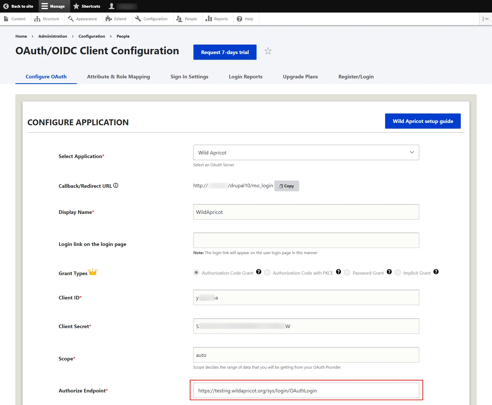 paste the Organizaion name in the Authorize Endpoint in Drupal's Configure OAuth tab