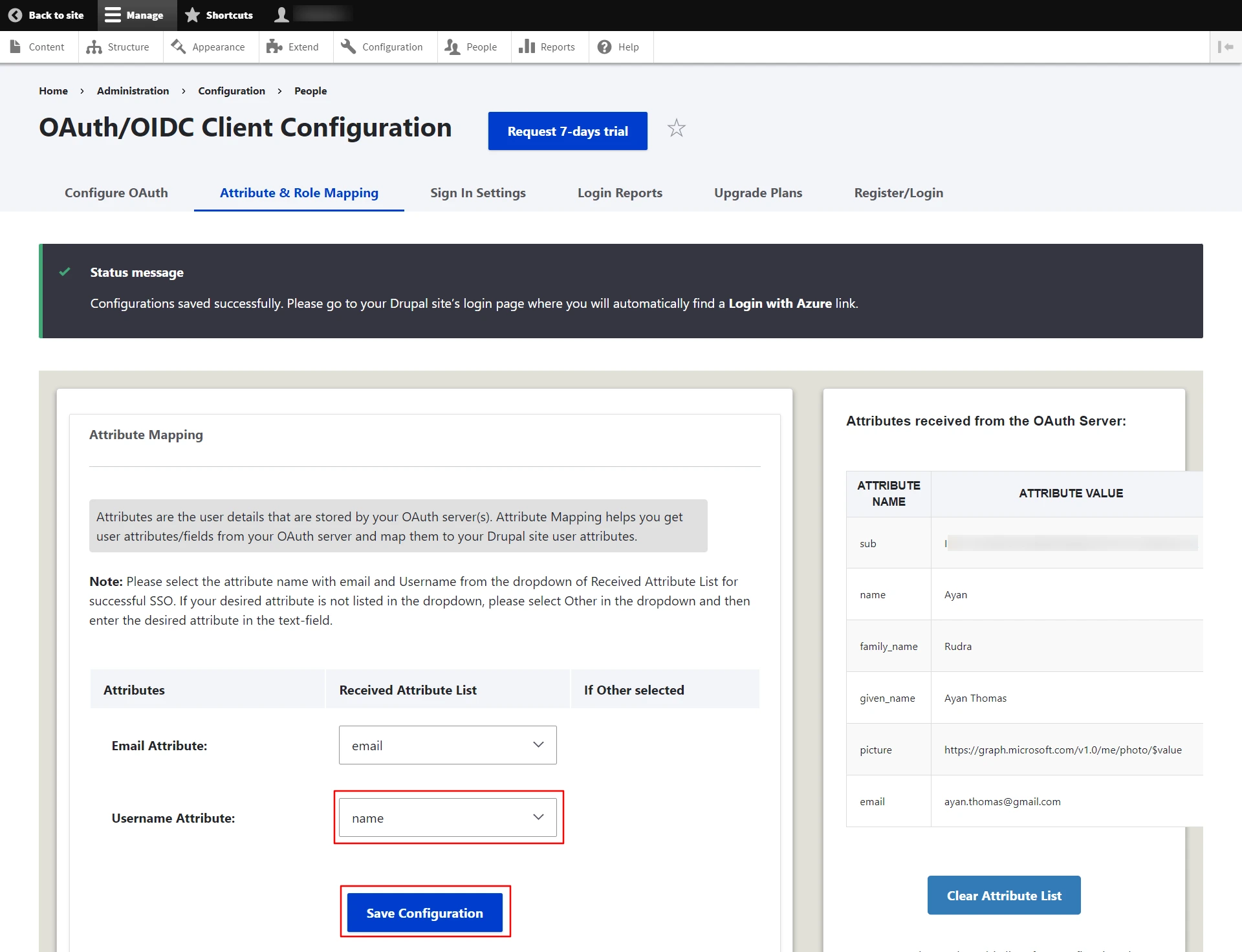 Drupal OAuth OpenID Single Single On - Select Username Attribute from the dropdown list
