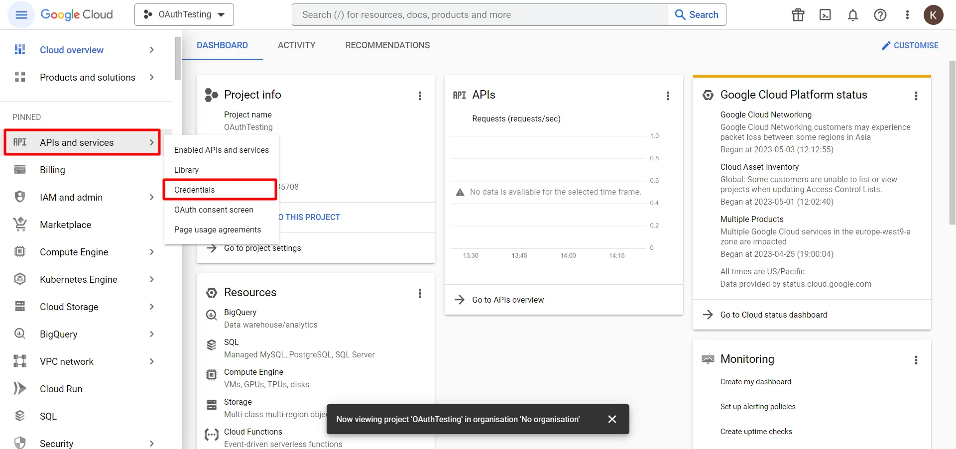 Google Apps SSO Select APIs and Services then credentials 