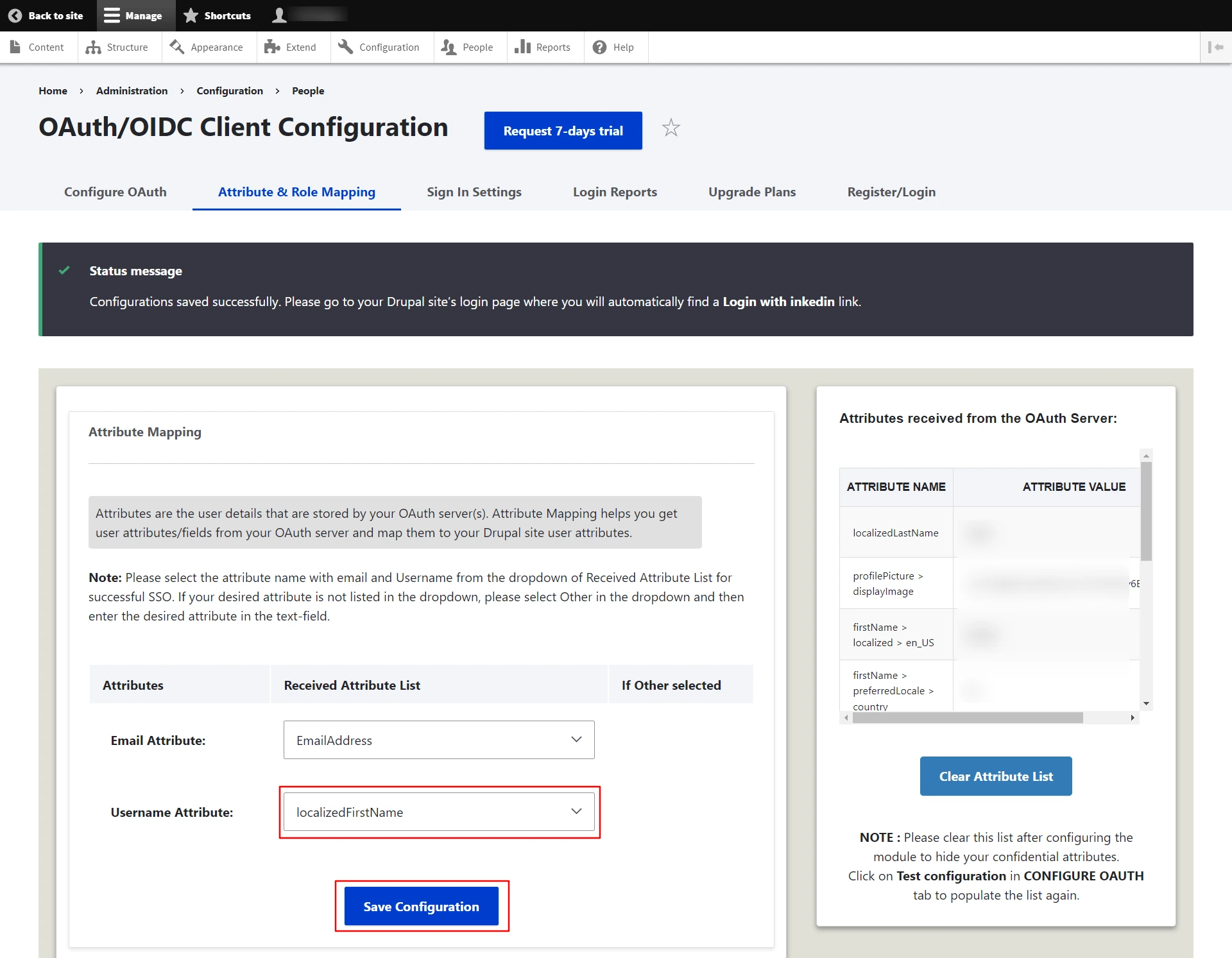LinkedIn sso login with drupal OAuth OpenID Single Single On Select username Attribute