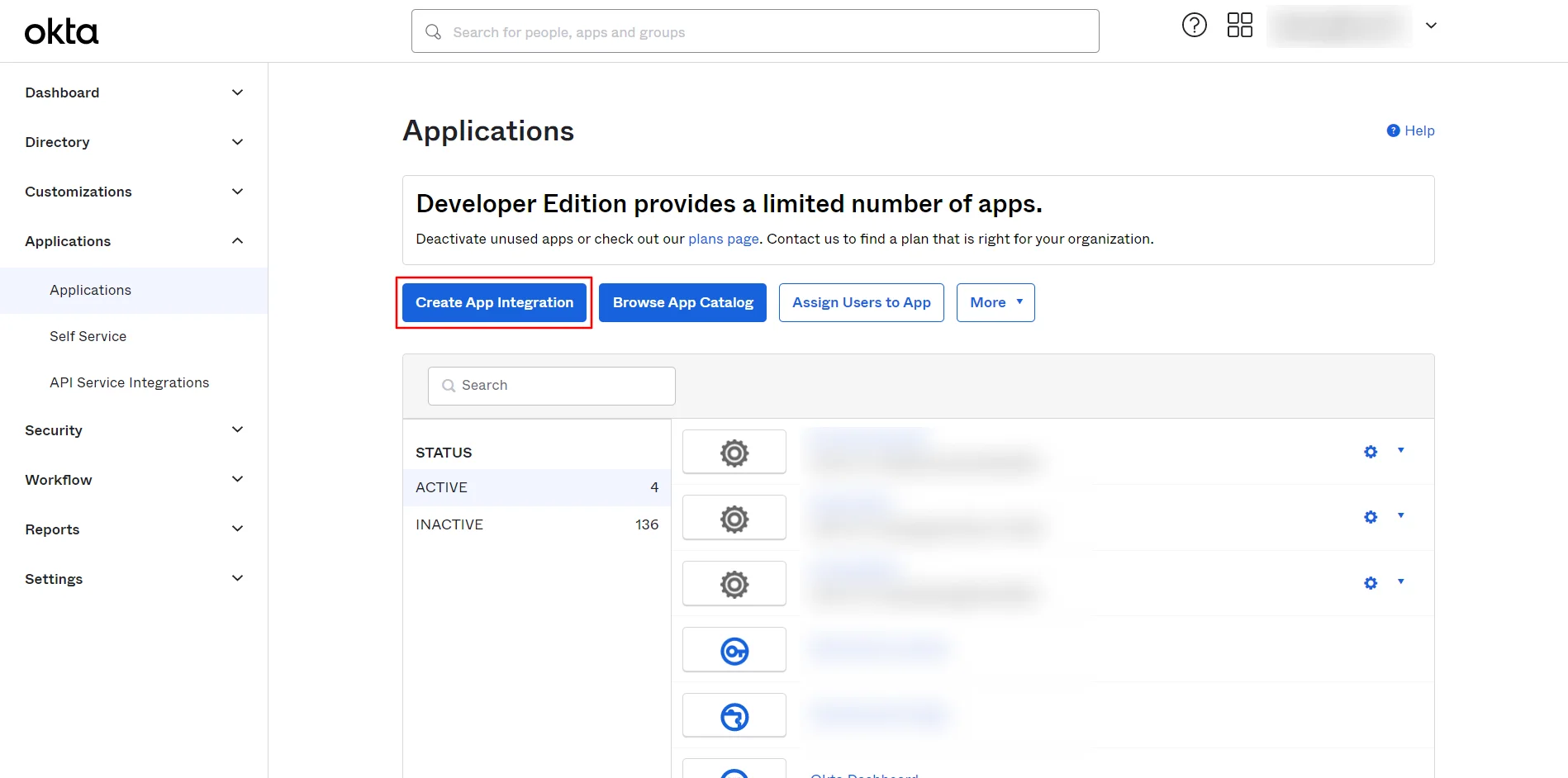 Okta SSO - Click on Create App Integration button