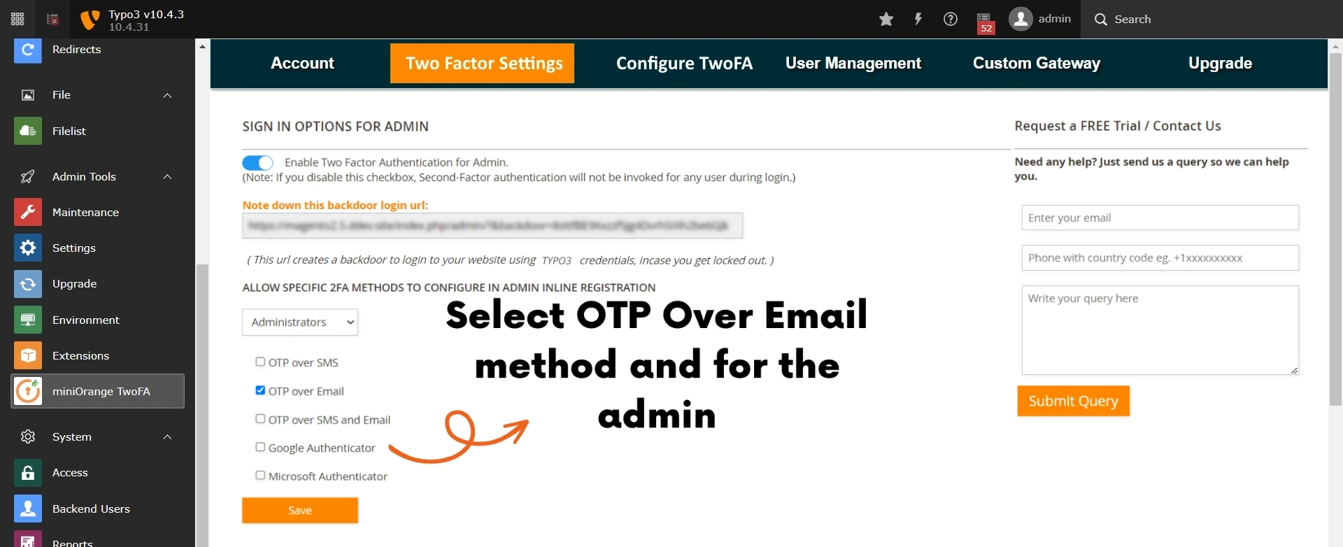 TYPO3 2 Factor Authentication (2fa) (mfa) OTP over Email registration | TYPO3 OTP over SMS verification | TYPO3 Email verification