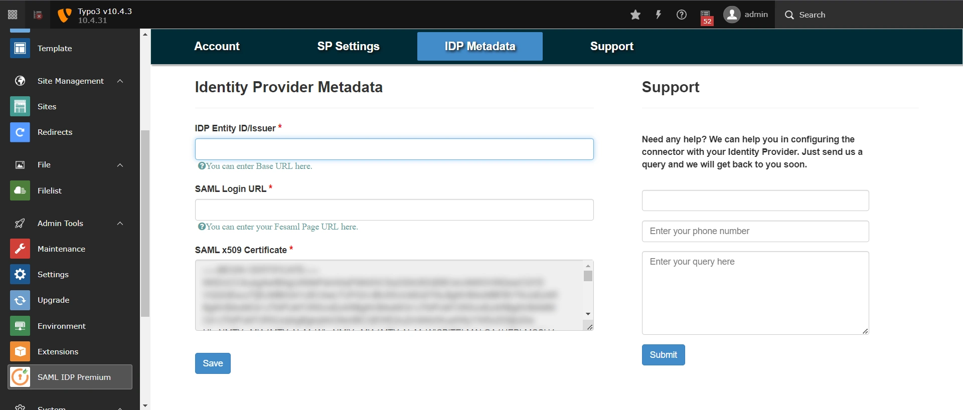 AWS Cognito as SP and TYPO3 as IDP,Download Metadata