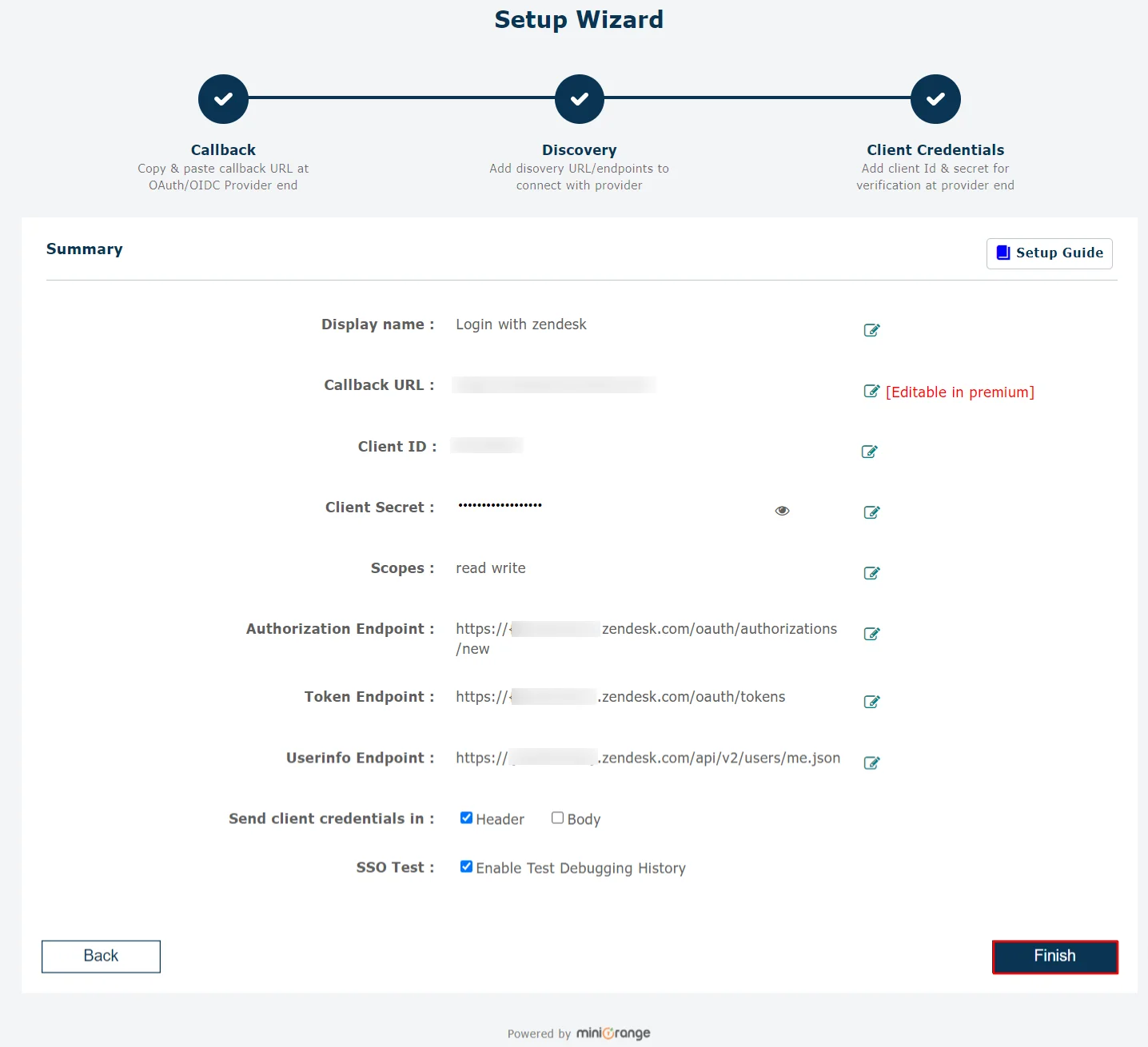 Zendesk AD Single Sign-On (SSO) OAuth - Finish configuration