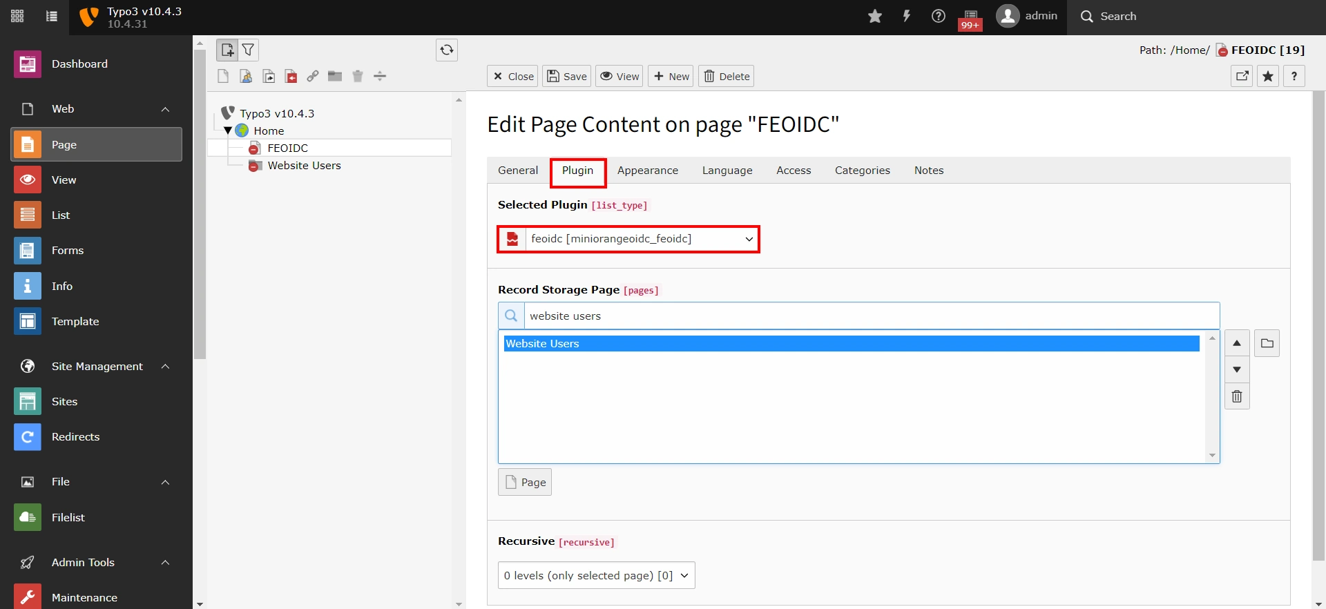 Typo3 OAuth SSO create frontend