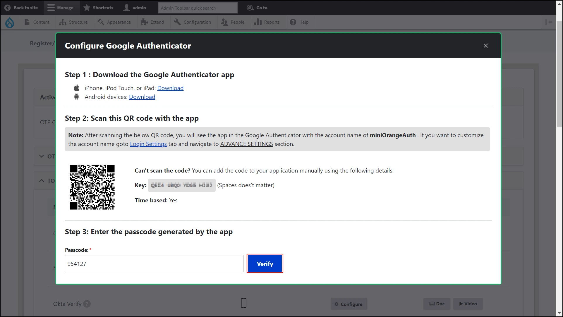 Configure Google Authenticator 2FA Method