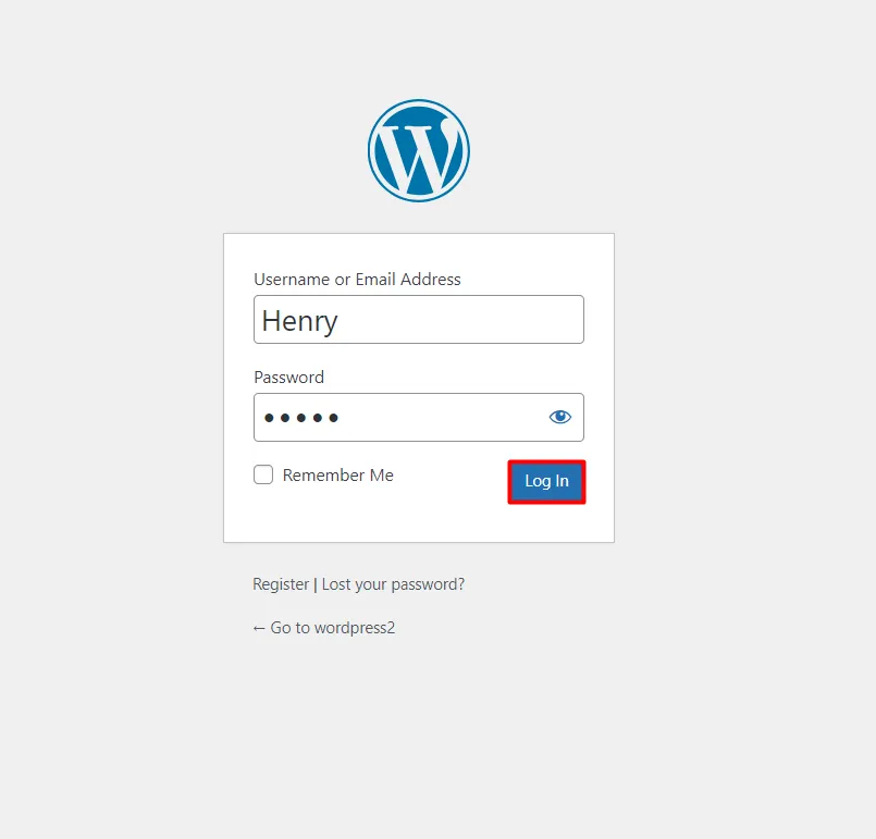 WordPress Microsoft Authenticator - Click login button