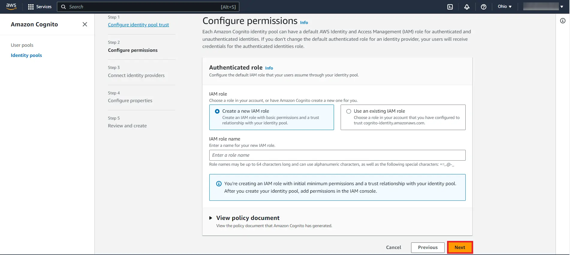 AWS Cognito Single Sign-On(SSO)- Configure permissions