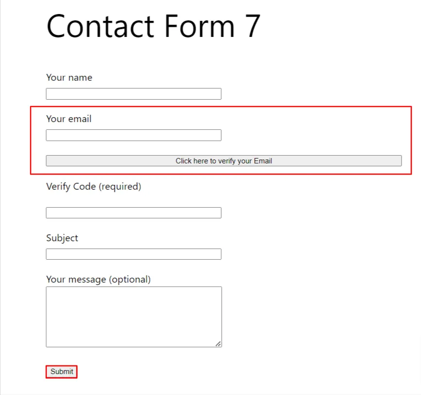 Formulario de contacto 7 Verificación OTP: haga clic en el botón Enviar
