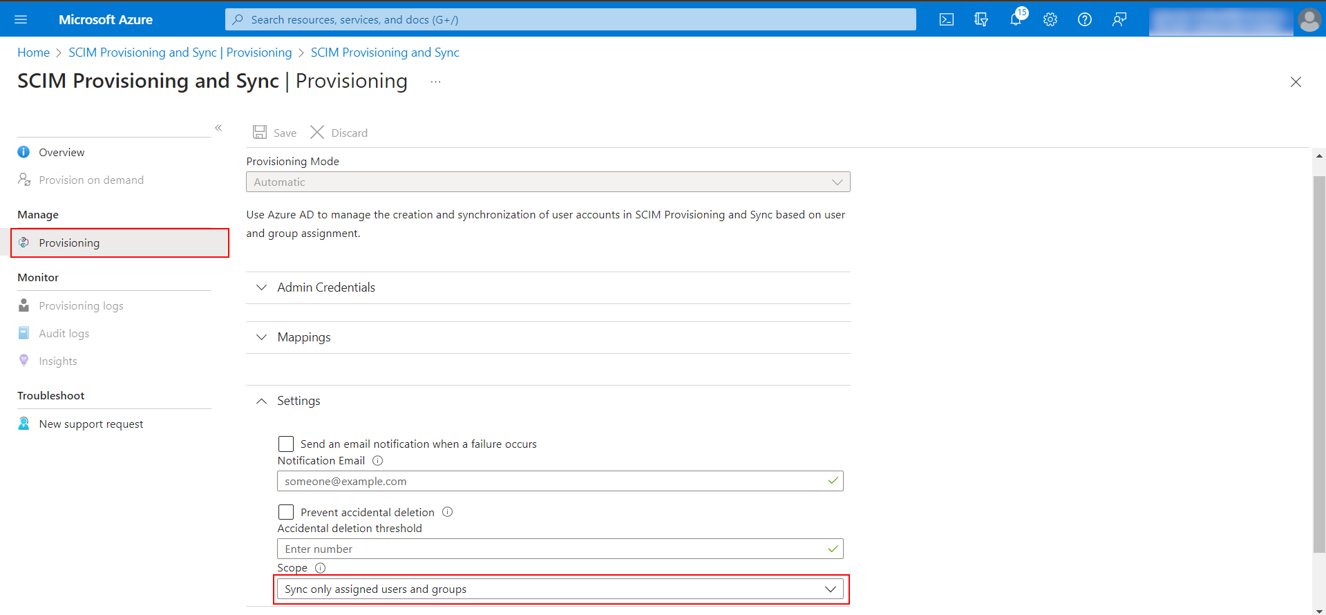 DotNetNuke (DNN) SCIM User Provisioning with Azure AD | DNN SCIM -  Sync only assigned users and groups from the Scope dropdown