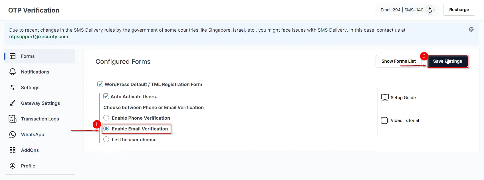 WordPress Registration Form - Email verification