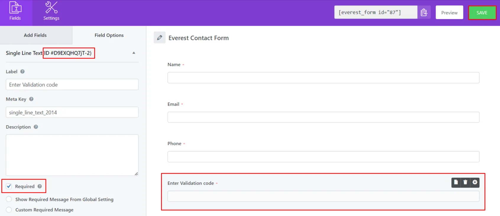 Everest Contact form - Add Verification field