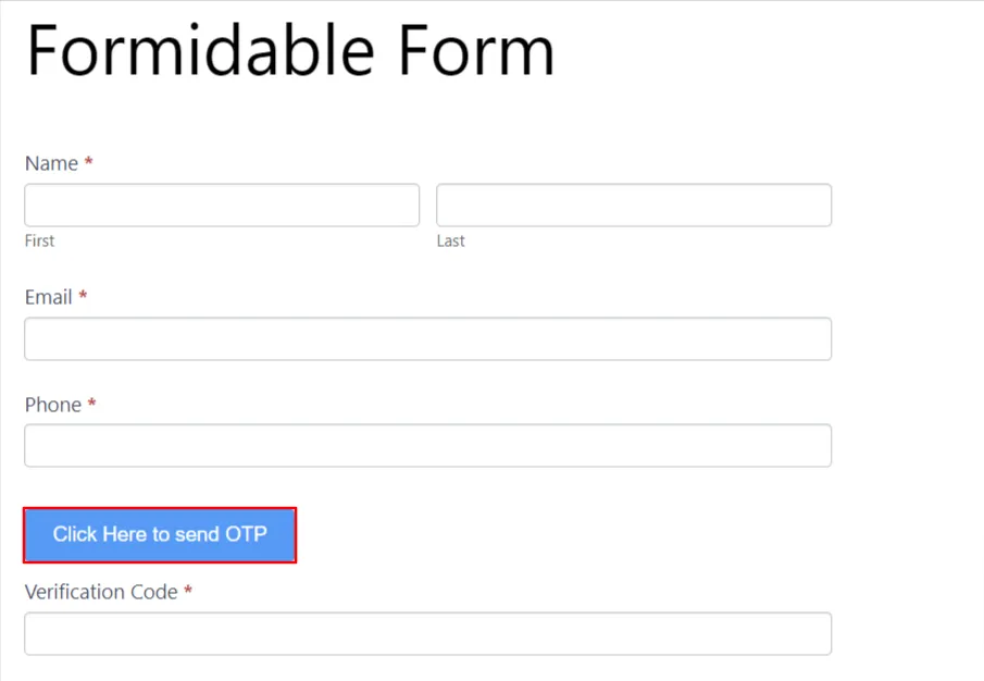 Formidable login - click here to send OTP button