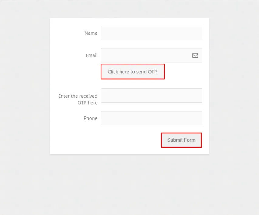 Verificación OTP gratuita de Formcraft básico: haga clic en el botón Enviar