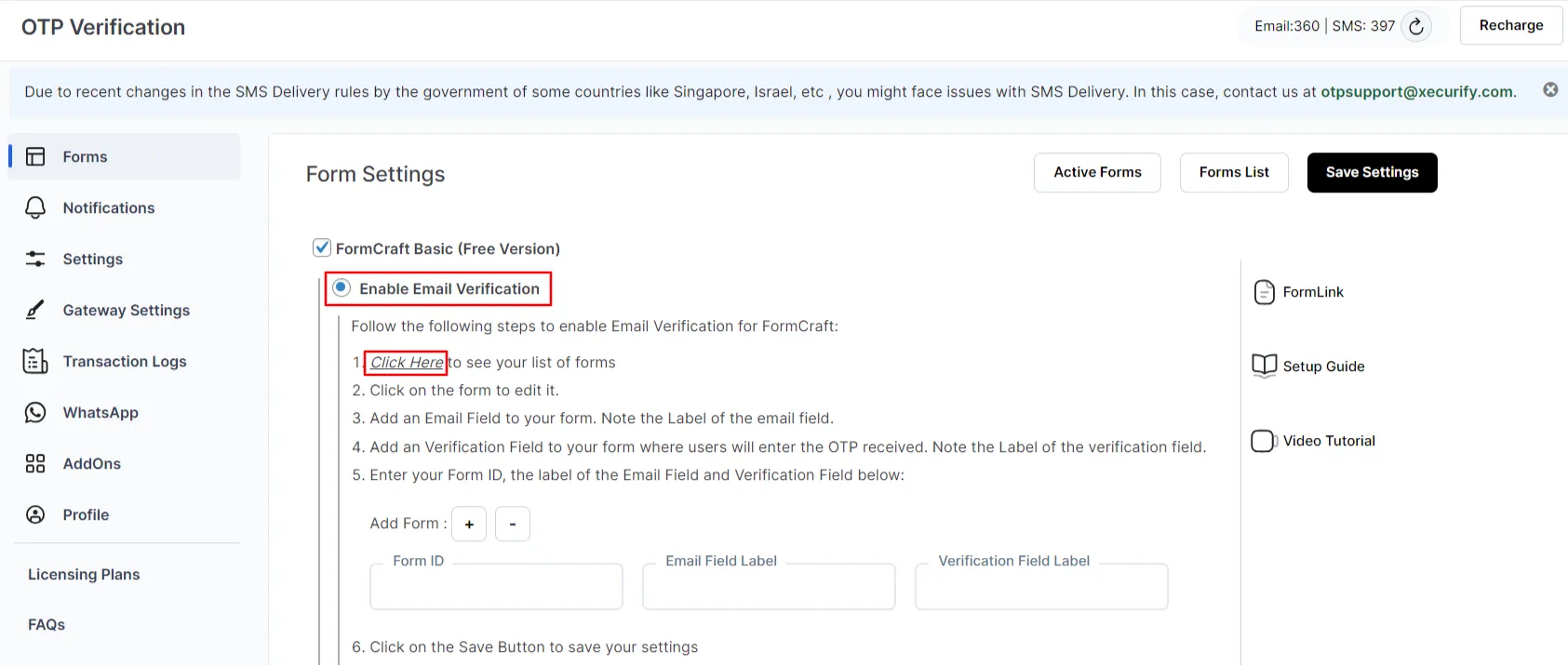 Verificación otp gratuita de formcraft básico: habilitar la verificación por correo electrónico