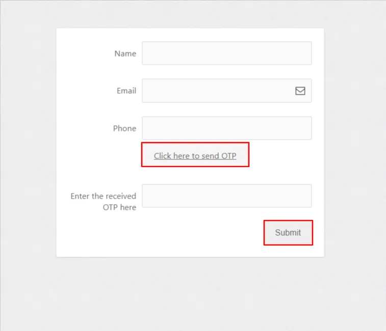 Verificación OTP gratuita de Formcraft básico: haga clic en el botón Enviar