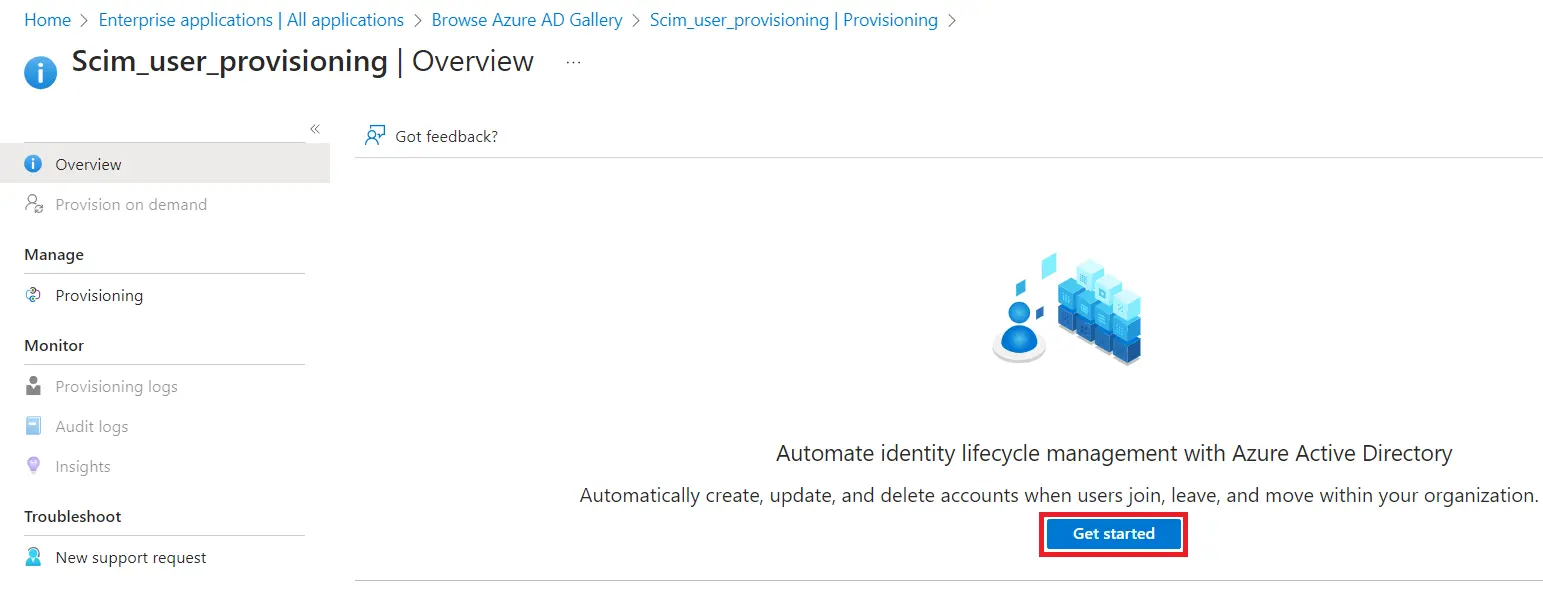 User provisioning with Azure AD of SCIM Standard- User provisioning gets started