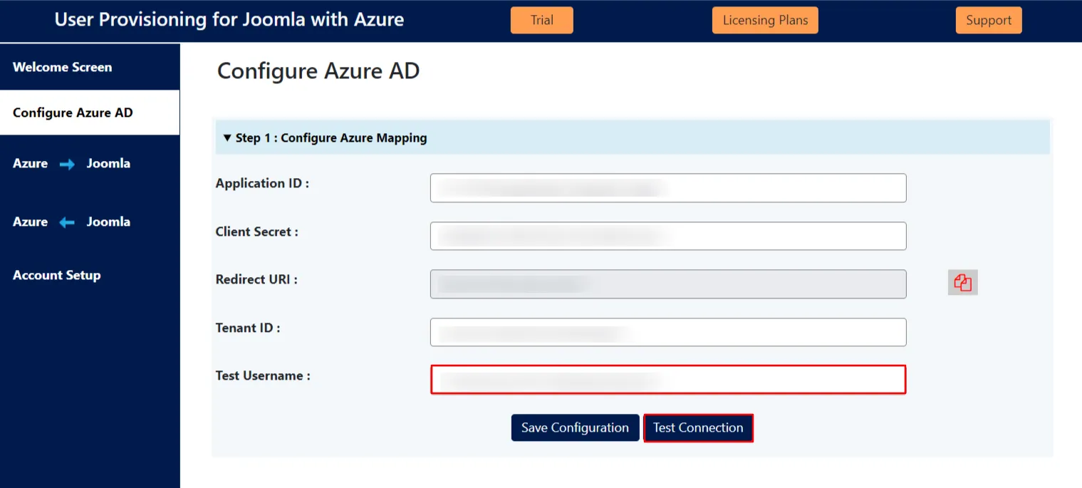 Azure AD user sync with Joomla - Test configuration