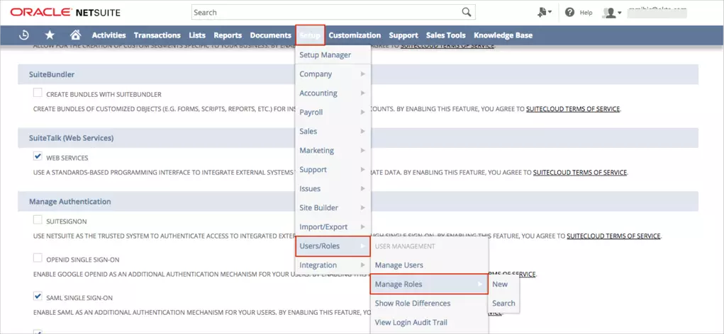 Netsuite Single Sign-On (sso) - Click Manage roles