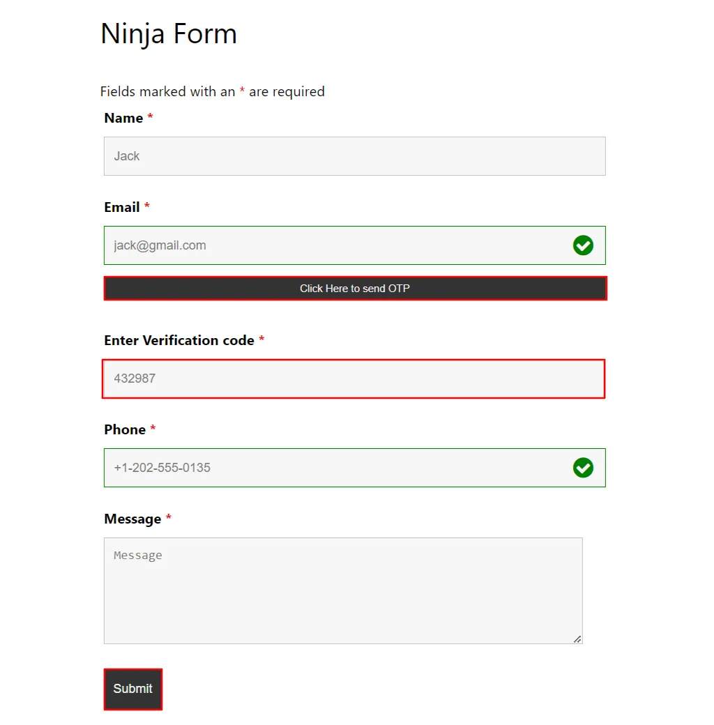 Ninja Verify - Click Submit button