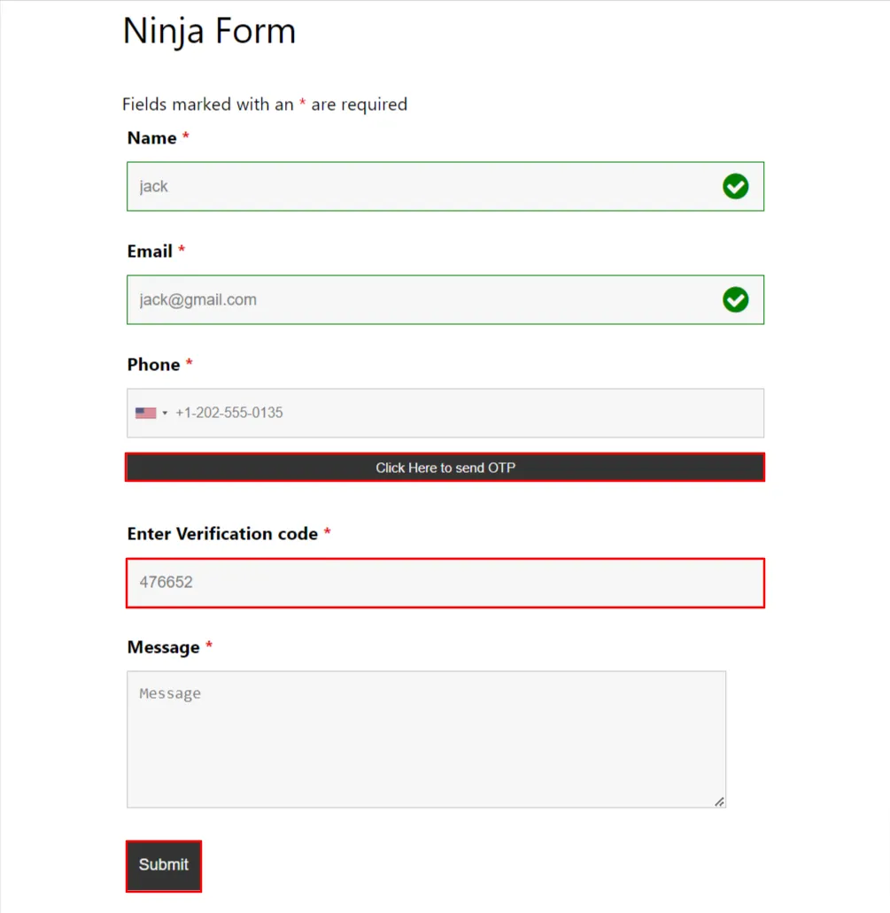 Ninja Verify - Click submit