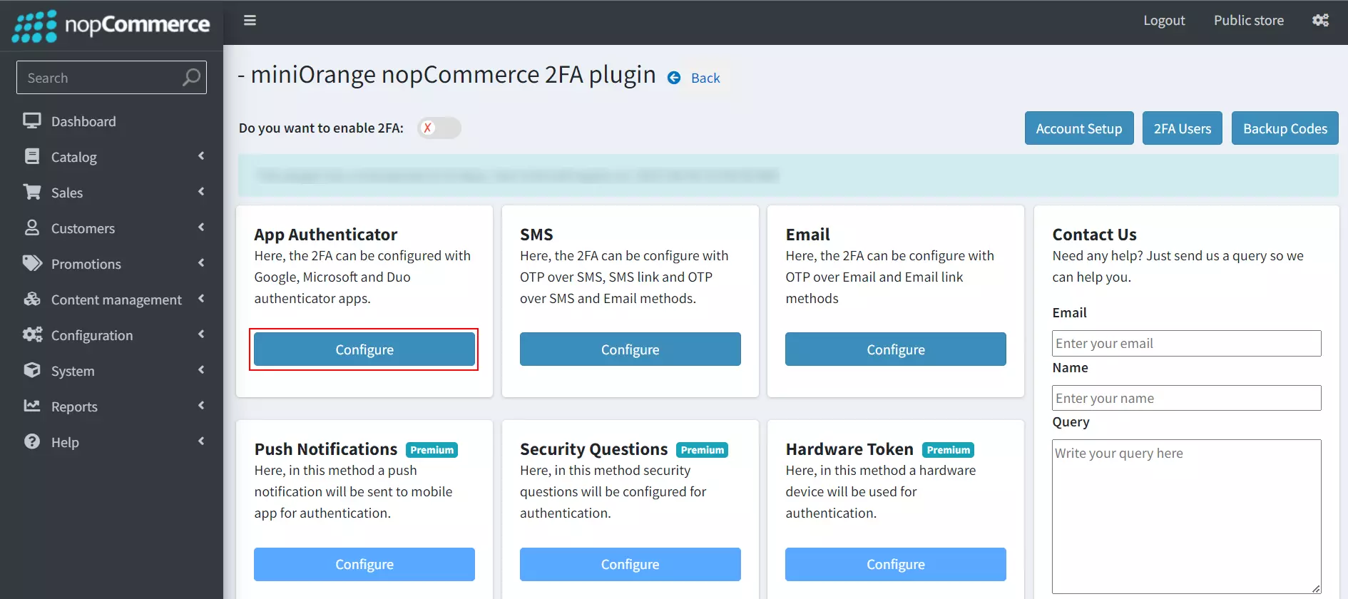 nopCommerce Two-factor Authentication using Google Authenticator | nopCommerce 2FA - Click on configure