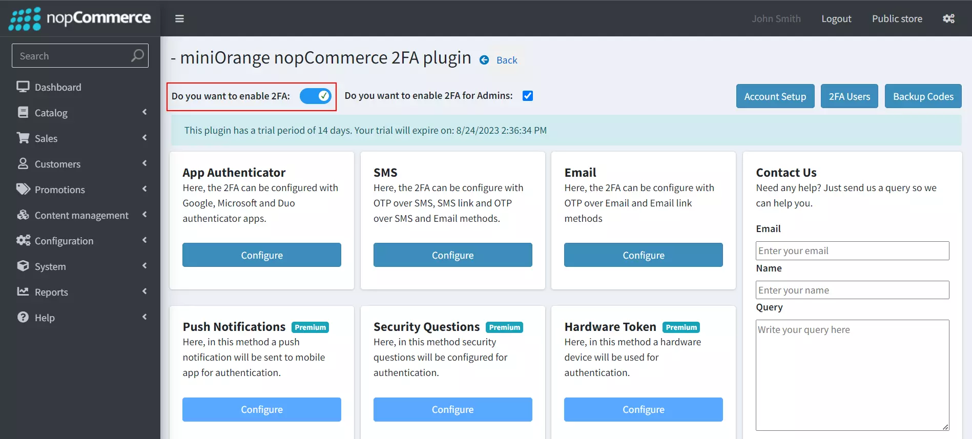 nopCommerce Two-factor Authentication using OTP over SMS | nopCommerce 2FA - Enable nopCommerce 2FA for users