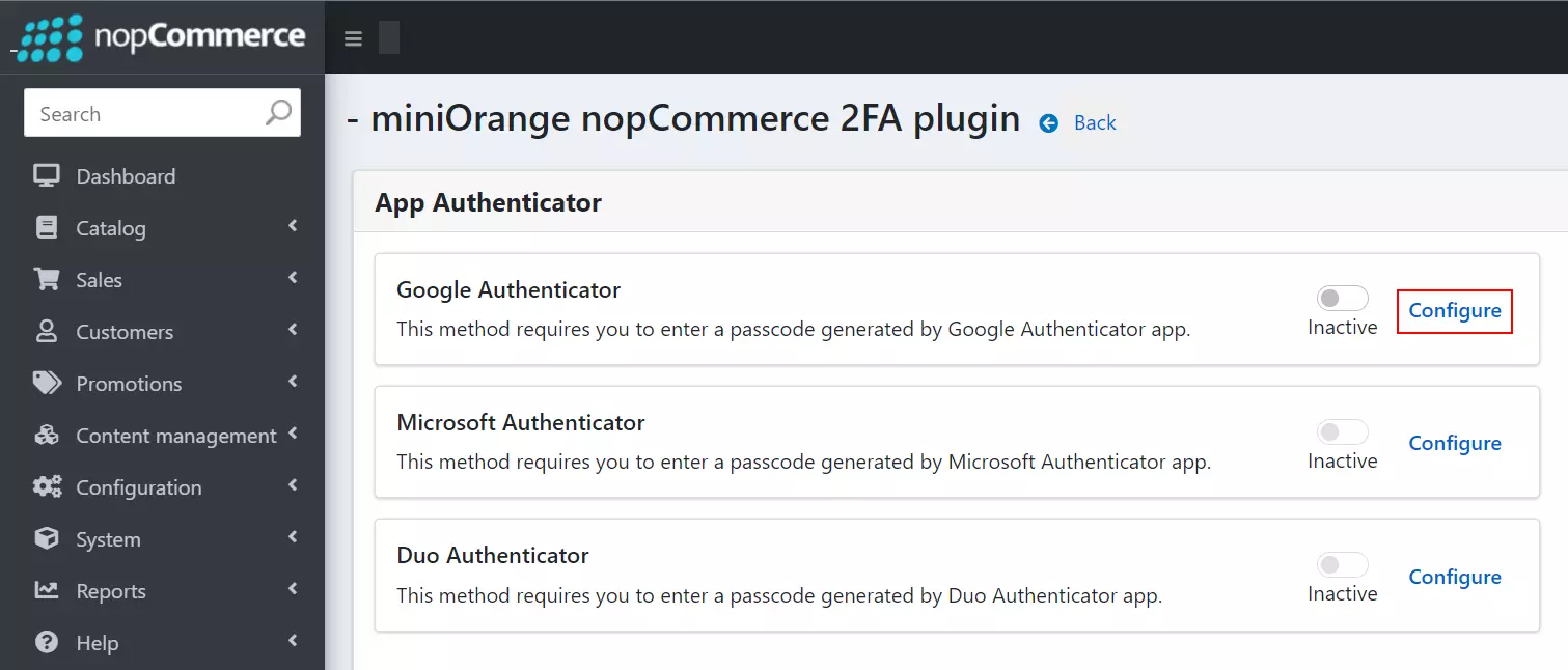 nopCommerce Two-factor Authentication using Google Authenticator | nopCommerce 2FA - Click on configure in Google Authenticator