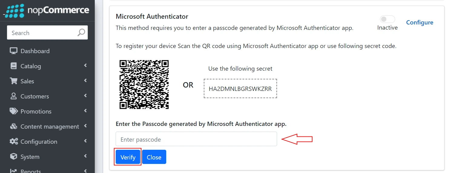 nopCommerce Two-factor Authentication using Microsoft Authenticator | nopCommerce 2FA - Microsoft Authenticator scan QR code