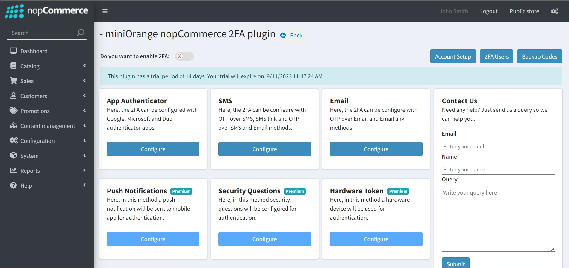 nopCommerce Two-factor Authentication | nopCommerce 2FA - User Dashboard