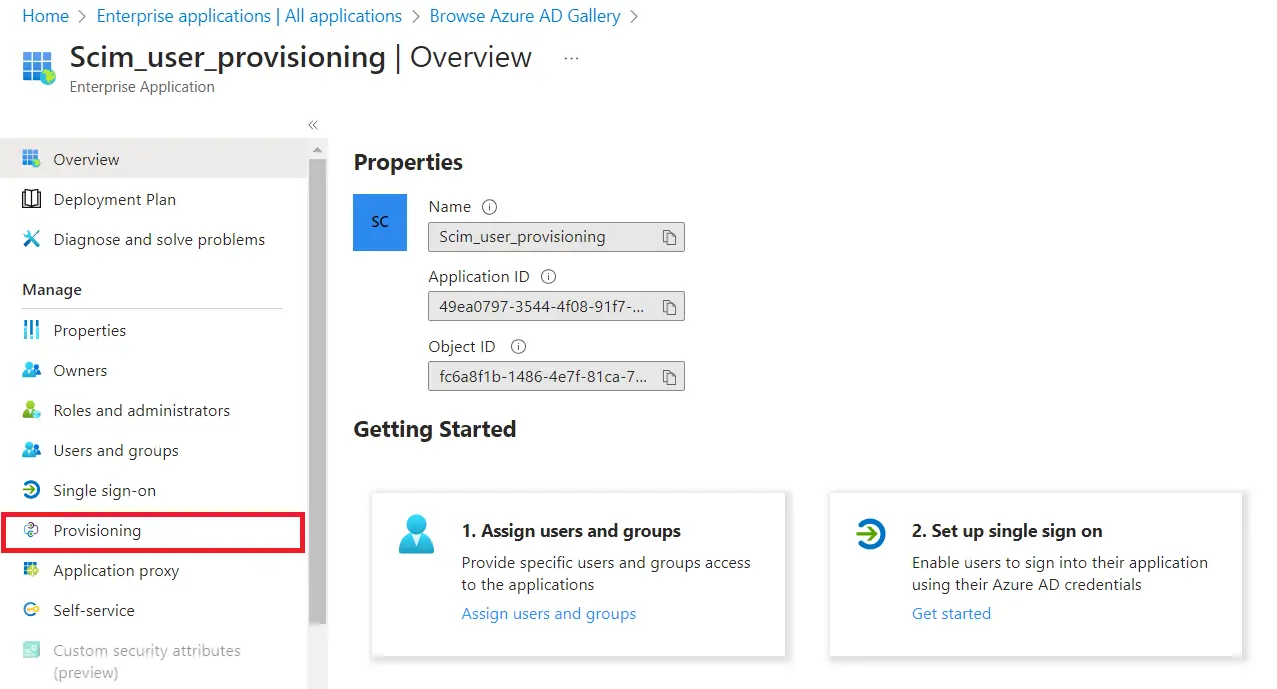 User provisioning with Azure AD of SCIM Standard- Provisioning screen to manage user account