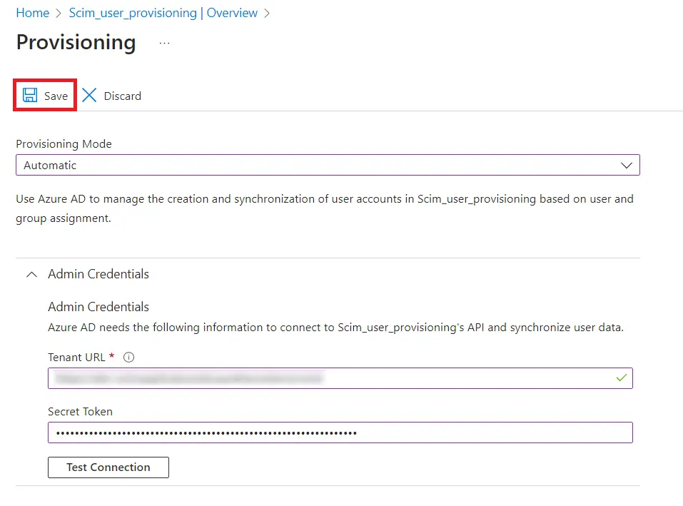 User provisioning with Azure AD of SCIM Standard chose Provisioning Mode Automatic