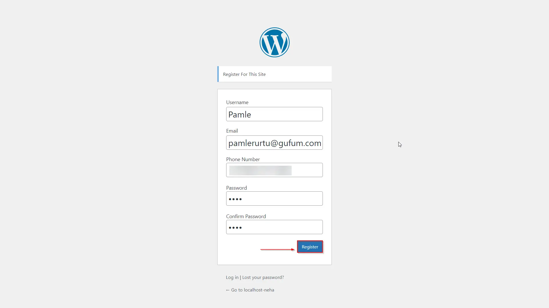 WordPress registration Form - phone verification