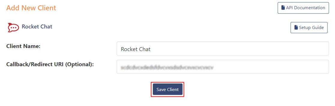 Servidor OAuth Inicio de sesión único (SSO) WordPress- URI de redireccionamiento autorizado de Rocket.Chat