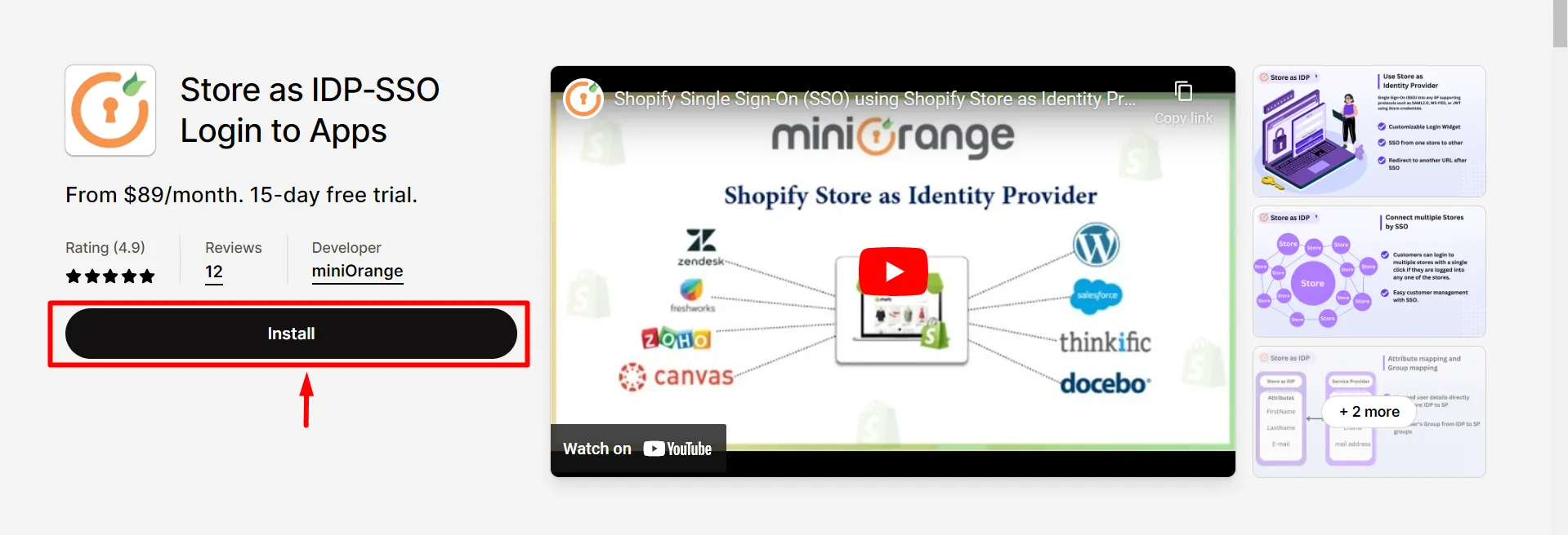 IDP로 Shopify - Shopify 자격 증명을 사용하여 로그인 - 애플리케이션 설치