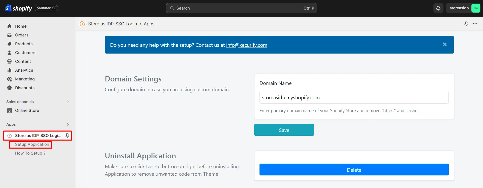 Shopify as IDP - Login using Shopify credentials - Setup application