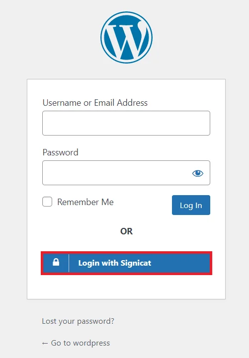 Signicat Single Sign-on (SSO) - WordPress create-newclient login button setting