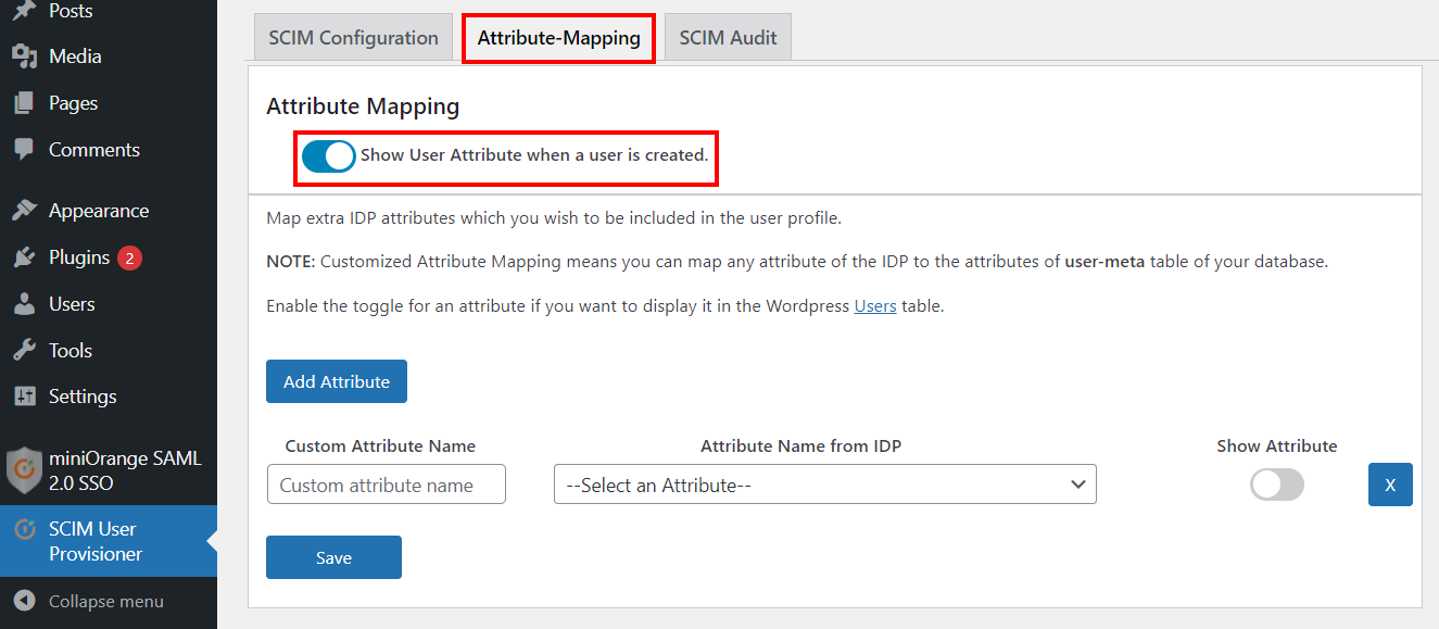 SCIM User Provisioning (User Account Management) Show User Attribute when a user is created