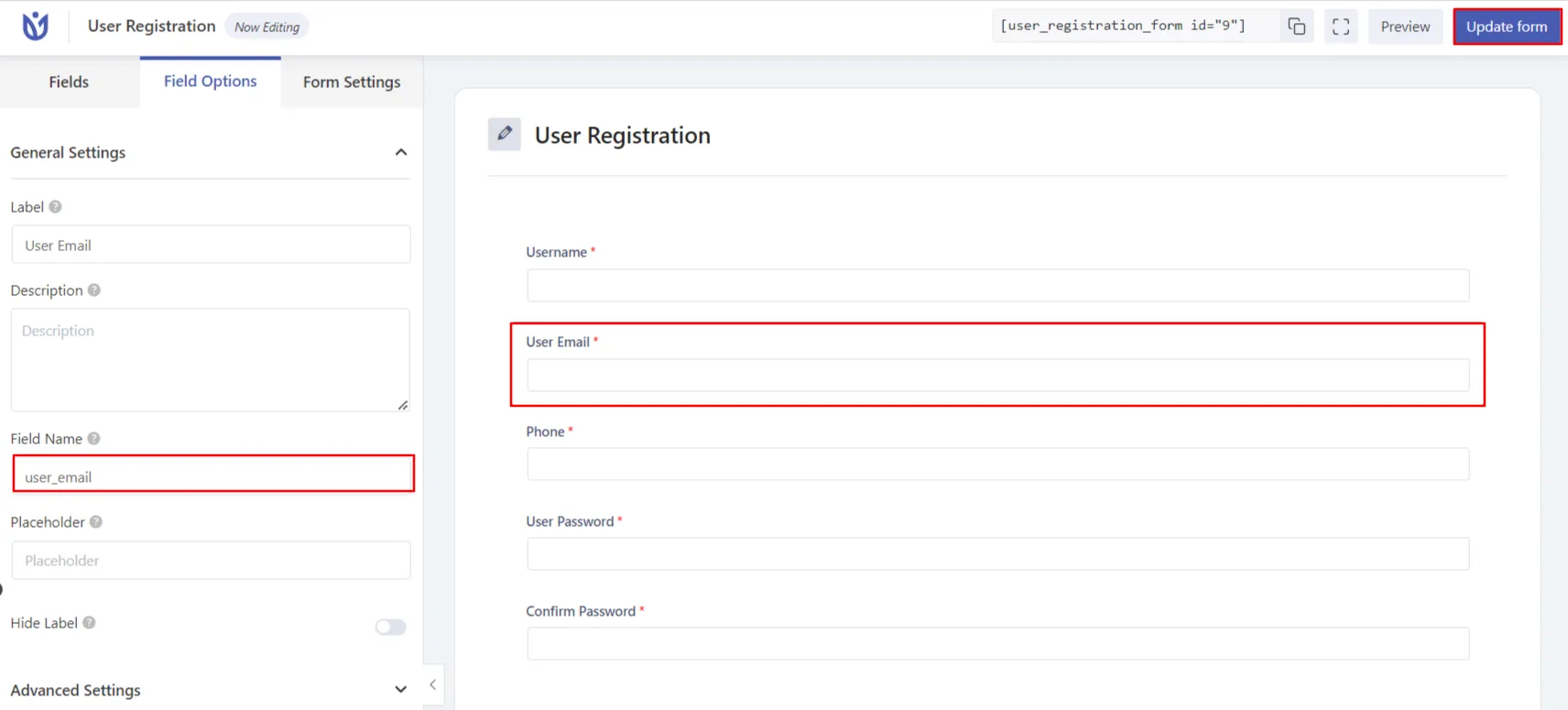 User Registration Forms - WP Everest - Add Email Verification field