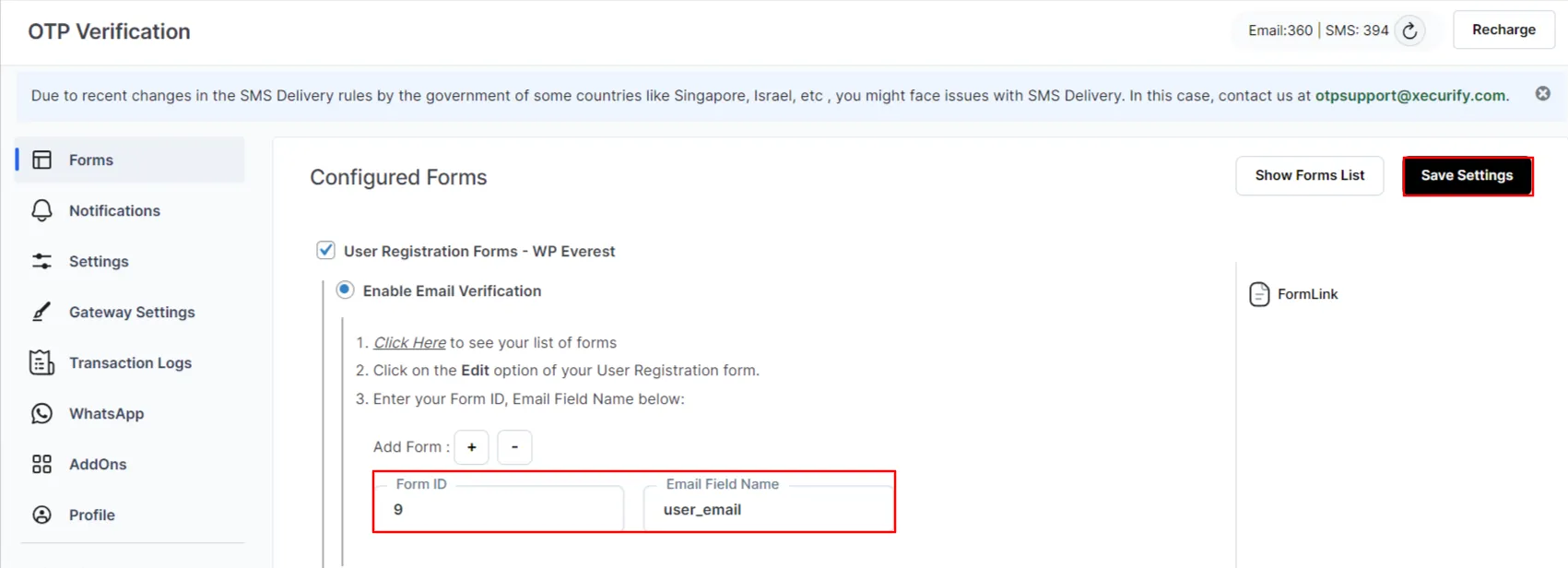 User Registration Forms - WP Everest - Click Save Settings button