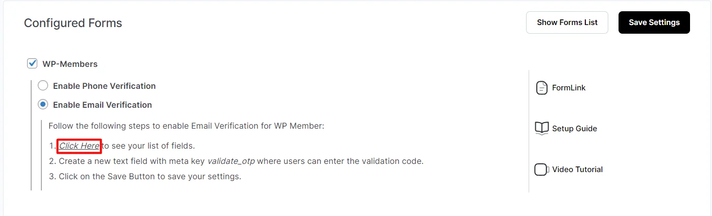 OTP Verification WP Members Fields