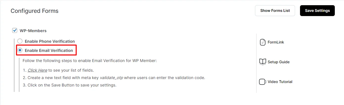 OTP Verification WP Members Choose Email Phone