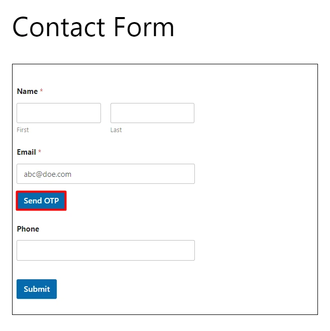 OTP Verification WP Forms Click here to Send OTP