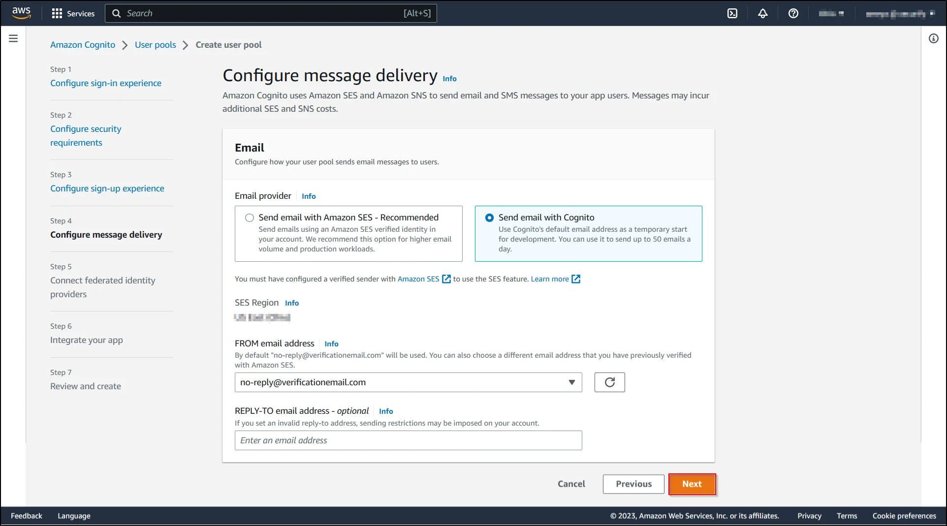 AWS-Cognito-SAML-SP-Select-Message-Delivery-Option