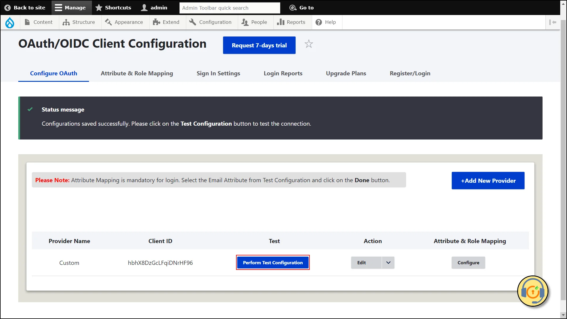  Drupal as OAuth/OpenID Connect Login - Click on Perform Test Configuration