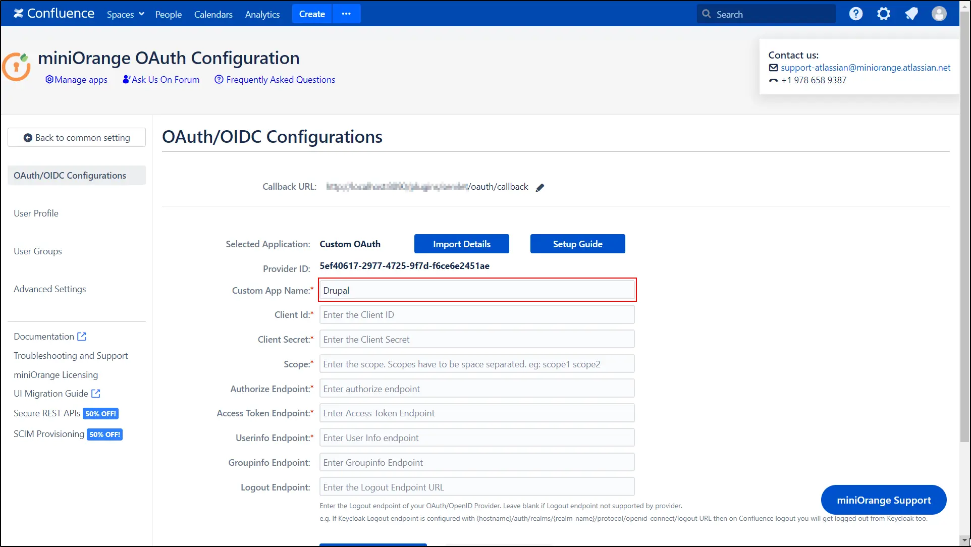 Proveedor Drupal Confluence OAuth OIDC: ingrese el nombre de la aplicación
