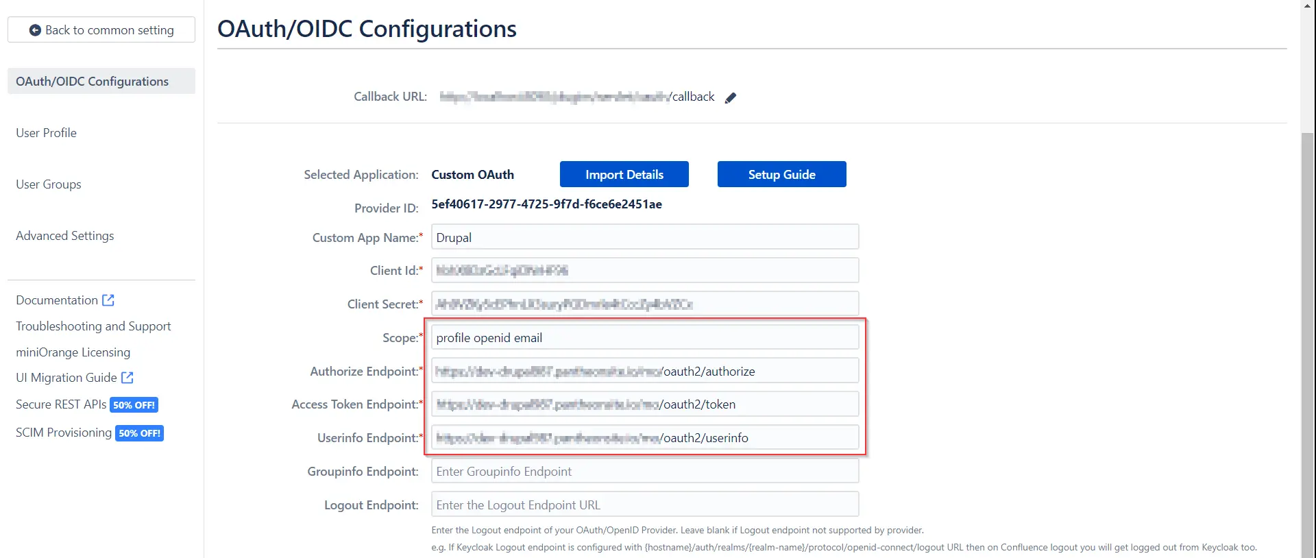  Integrating Confluence with Drupal OAuth/OIDC Provider - Provide Scope and Endpoints in Confluence Application