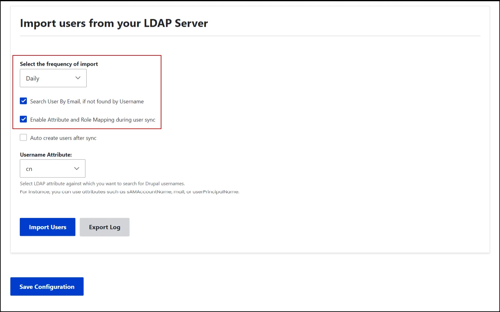 Import users from LDAP to Drupal - Enabling the checkbox of Enable Attribute and Role Mapping