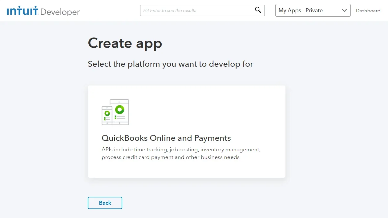 OAuth プロバイダーとしての Intuit シングル サインオン - [QuickBooks Online と Payments] をクリックします